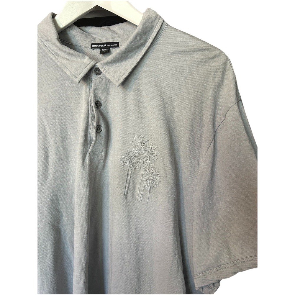 James Perse Polo Shirt Palm Tree Embroidered French Terry Cotton Gray Mens XL - Picture 3 of 9
